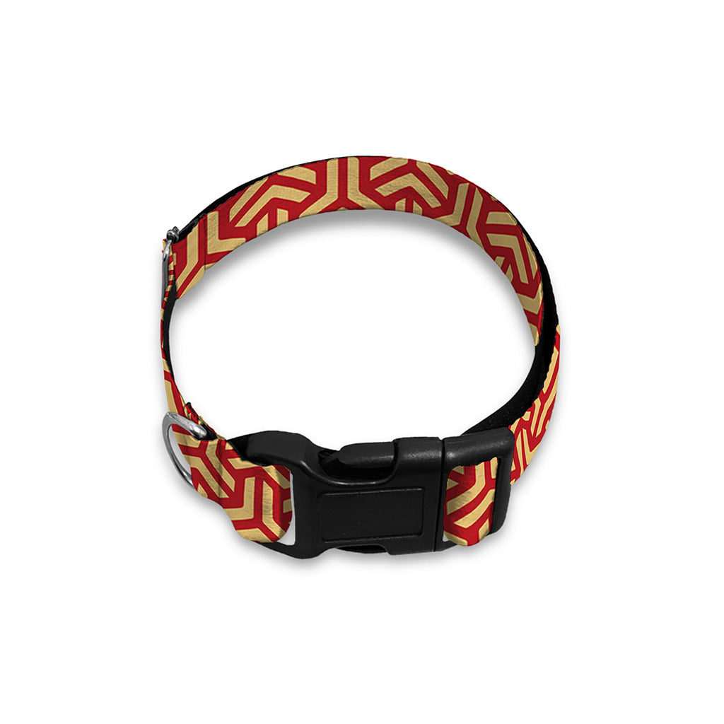 Beige And Red Japanese Pattern Print Dog Collar