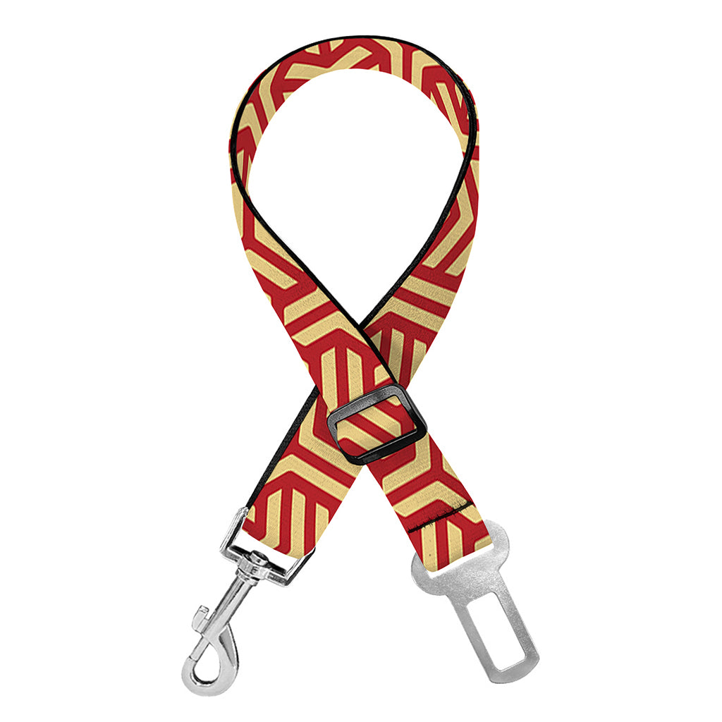 Beige And Red Japanese Pattern Print Dog Seat Belt