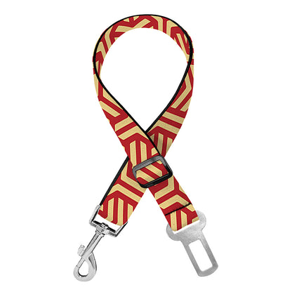 Beige And Red Japanese Pattern Print Dog Seat Belt