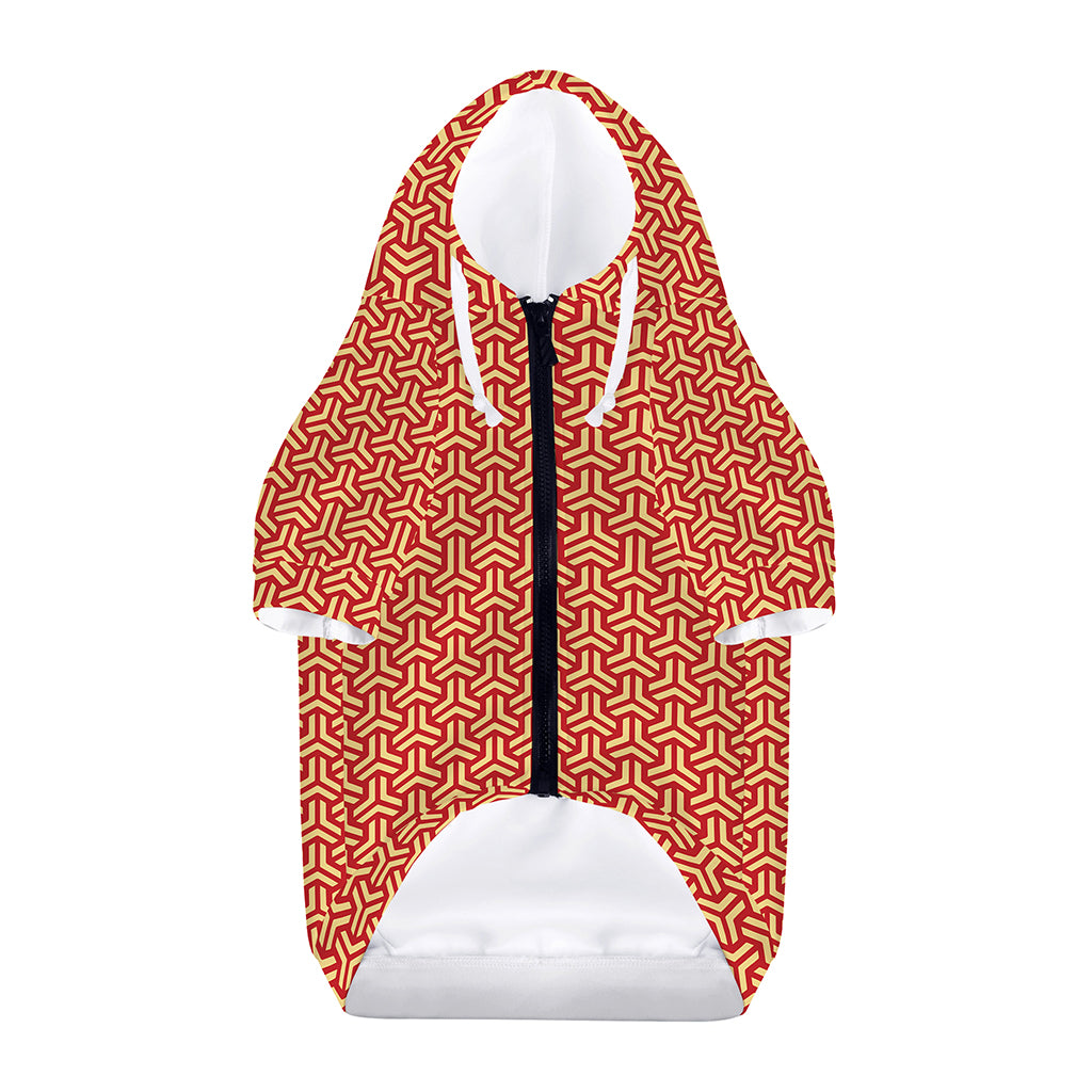 Beige And Red Japanese Pattern Print Dog Zip Up Hoodie