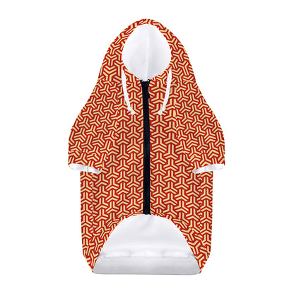 Beige And Red Japanese Pattern Print Dog Zip Up Hoodie
