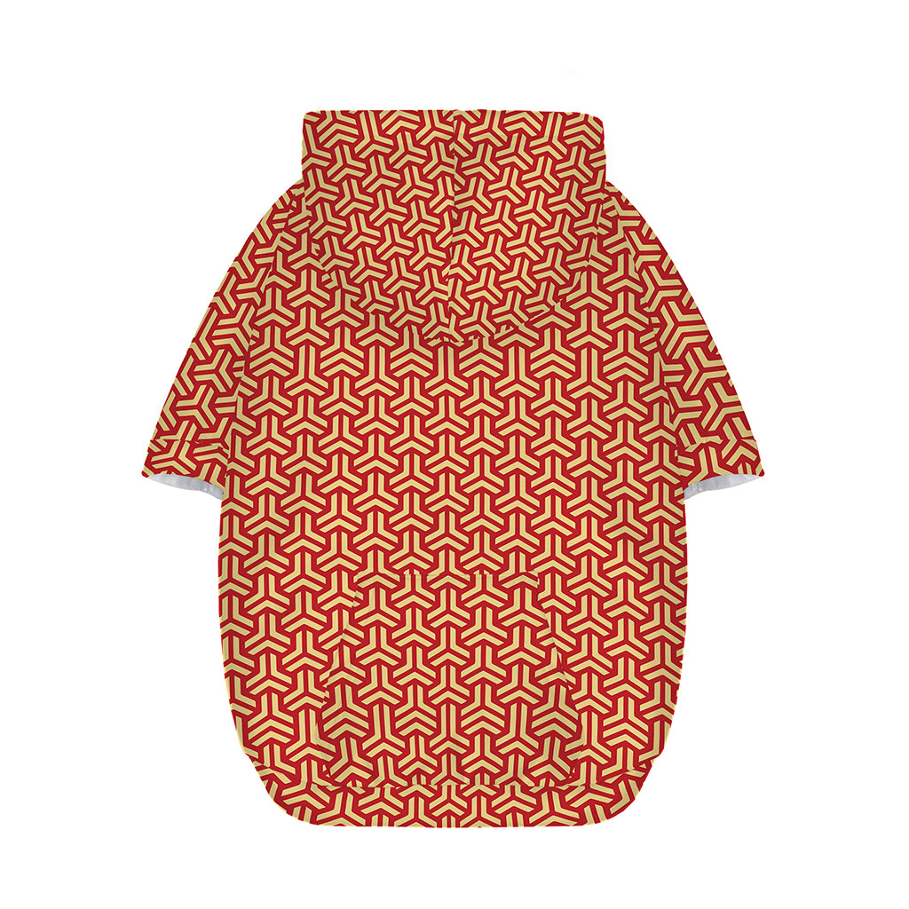 Beige And Red Japanese Pattern Print Dog Zip Up Hoodie