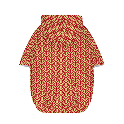 Beige And Red Japanese Pattern Print Dog Zip Up Hoodie