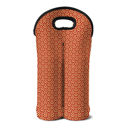 Beige And Red Japanese Pattern Print Double Neoprene Wine Tote