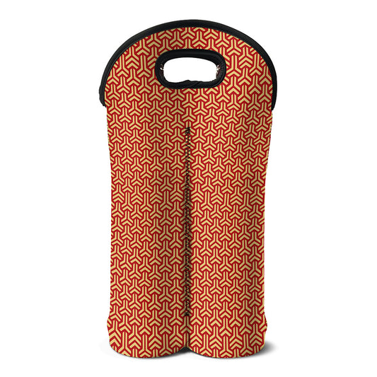 Beige And Red Japanese Pattern Print Double Neoprene Wine Tote