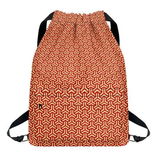 Beige And Red Japanese Pattern Print Drawstring Backpack