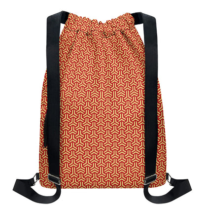Beige And Red Japanese Pattern Print Drawstring Backpack