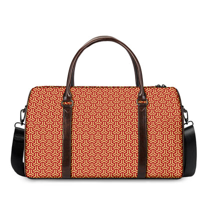 Beige And Red Japanese Pattern Print Duffle Bag