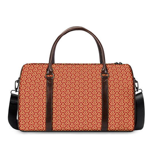 Beige And Red Japanese Pattern Print Duffle Bag