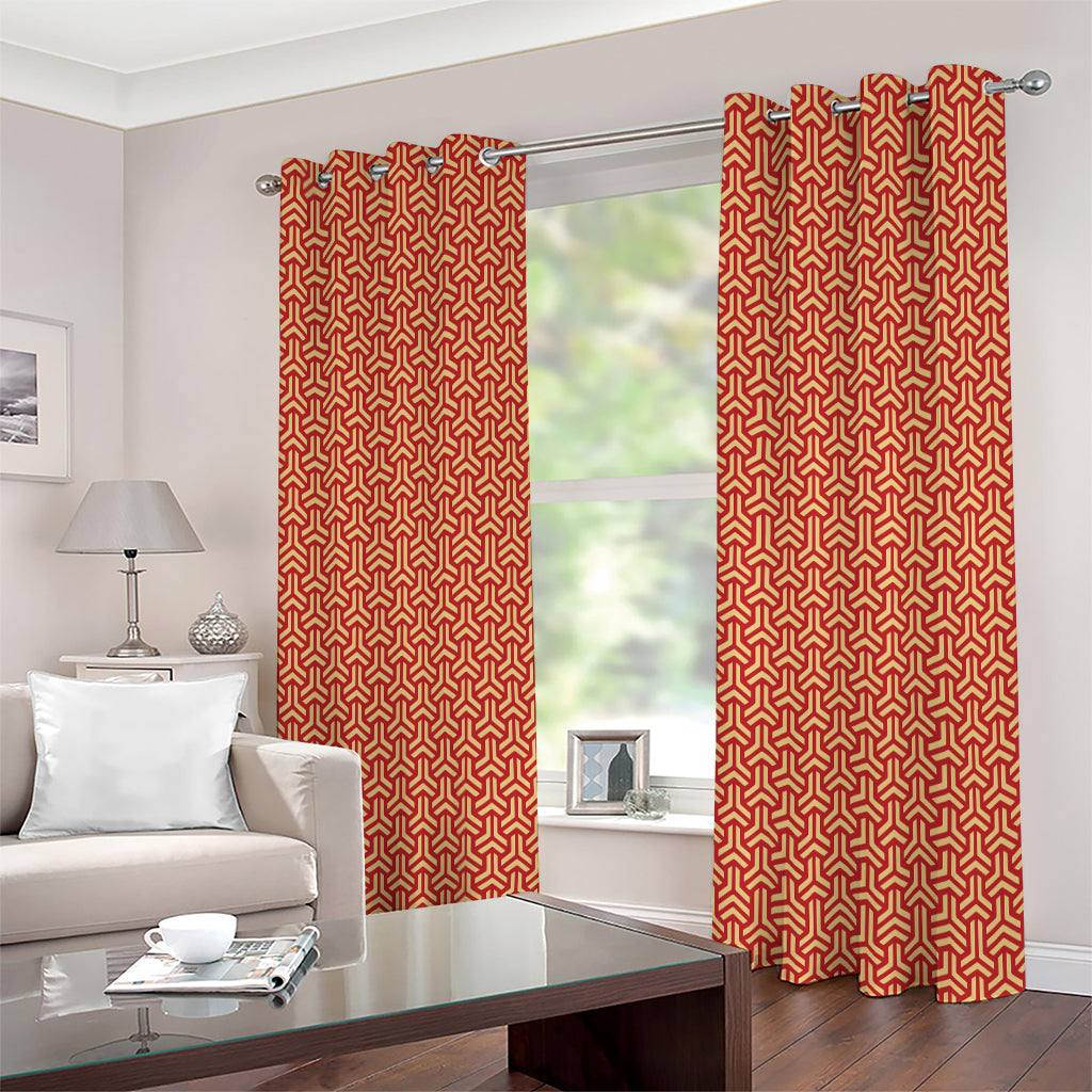 Beige And Red Japanese Pattern Print Extra Wide Grommet Curtains