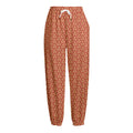 Beige And Red Japanese Pattern Print Fleece Lined Knit Pants