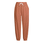 Beige And Red Japanese Pattern Print Fleece Lined Knit Pants