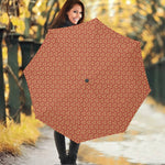 Beige And Red Japanese Pattern Print Foldable Umbrella