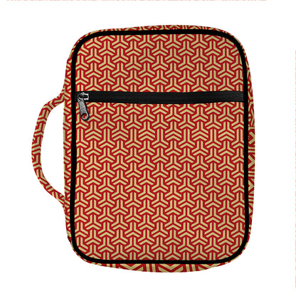 Beige And Red Japanese Pattern Print Front Pocket Bible Bag