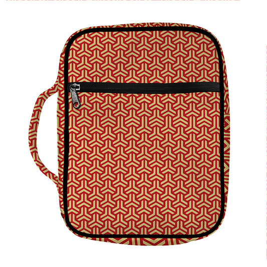 Beige And Red Japanese Pattern Print Front Pocket Bible Bag