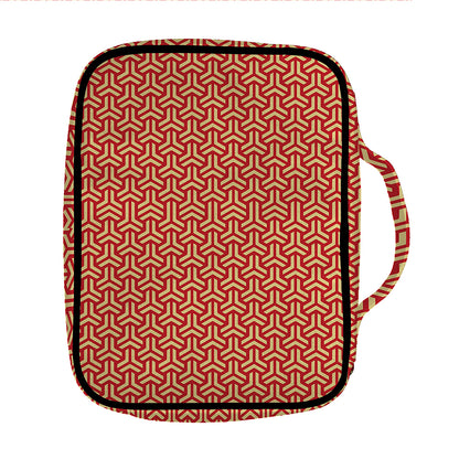 Beige And Red Japanese Pattern Print Front Pocket Bible Bag