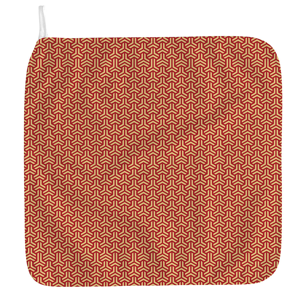 Beige And Red Japanese Pattern Print Hand Towel