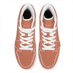 Beige And Red Japanese Pattern Print High Top Leather Sneakers