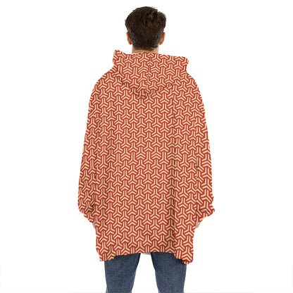 Beige And Red Japanese Pattern Print Hoodie Blanket