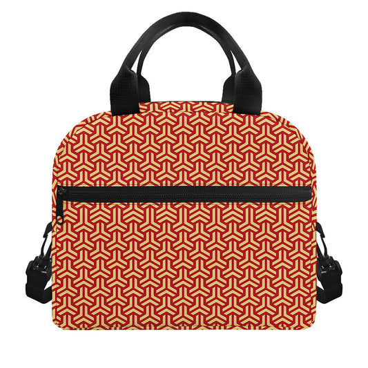 Beige And Red Japanese Pattern Print Insulated Lunch Bag