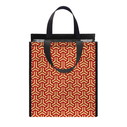 Beige And Red Japanese Pattern Print Insulated Lunch Tote