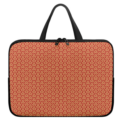 Beige And Red Japanese Pattern Print Laptop Sleeve With Handle
