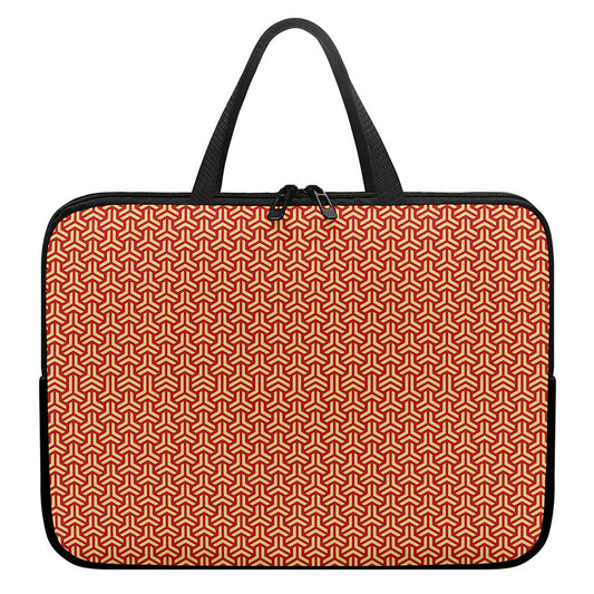 Beige And Red Japanese Pattern Print Laptop Sleeve With Handle