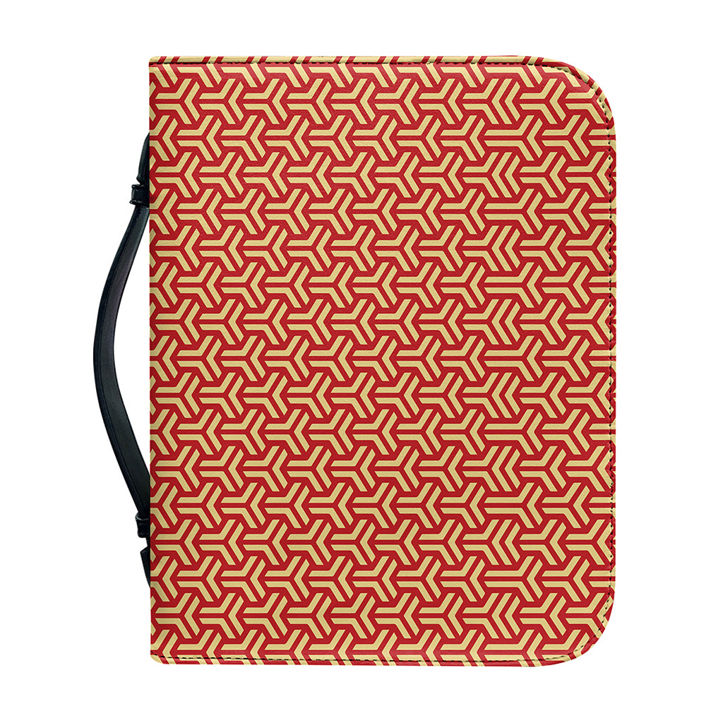 Beige And Red Japanese Pattern Print Leather Bible Cover