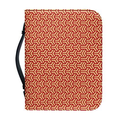 Beige And Red Japanese Pattern Print Leather Bible Cover