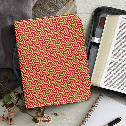 Beige And Red Japanese Pattern Print Leather Bible Cover