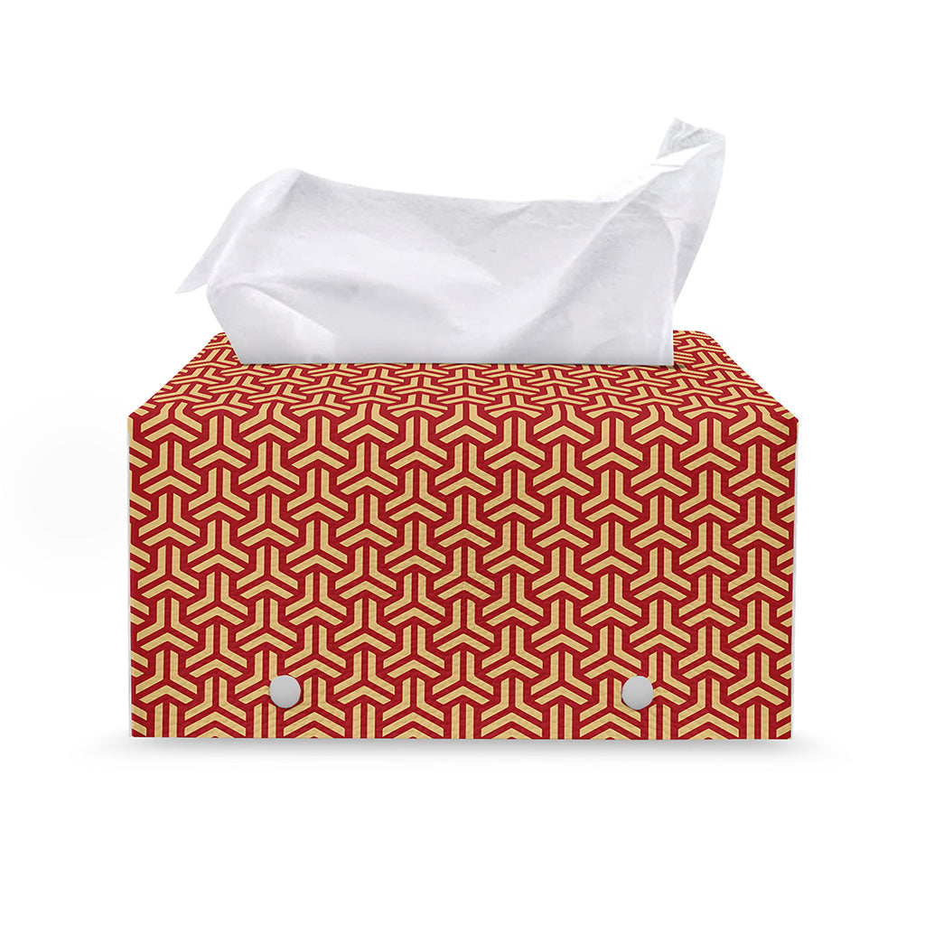 Beige And Red Japanese Pattern Print Leather Tissue Box Cover
