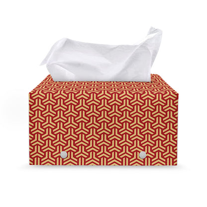 Beige And Red Japanese Pattern Print Leather Tissue Box Cover
