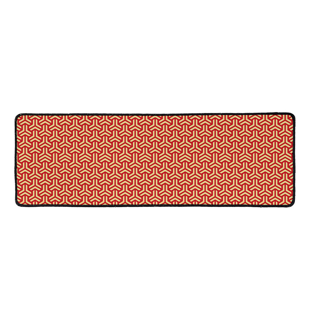 Beige And Red Japanese Pattern Print Long Kitchen Mat