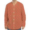 Beige And Red Japanese Pattern Print Long Sleeve Baseball Jersey