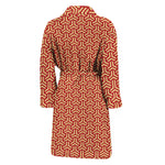 Beige And Red Japanese Pattern Print Men's Bathrobe