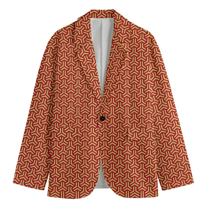 Beige And Red Japanese Pattern Print Men's Blazer