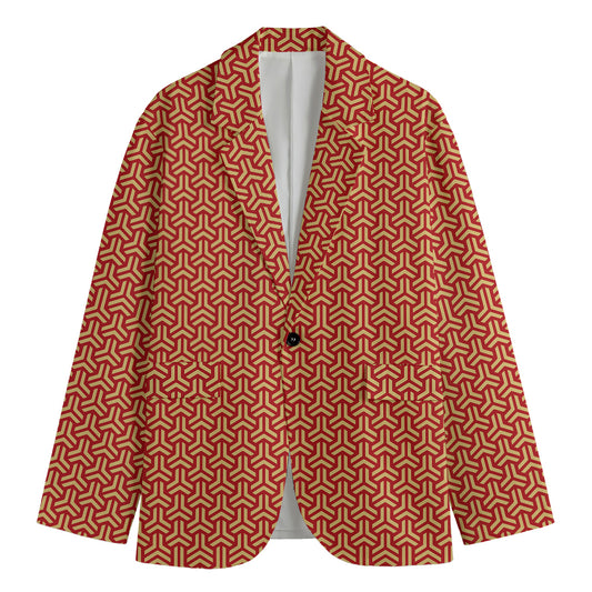 Beige And Red Japanese Pattern Print Men's Blazer