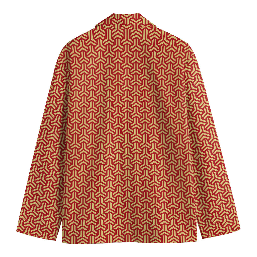 Beige And Red Japanese Pattern Print Men's Blazer