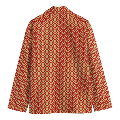 Beige And Red Japanese Pattern Print Men's Blazer