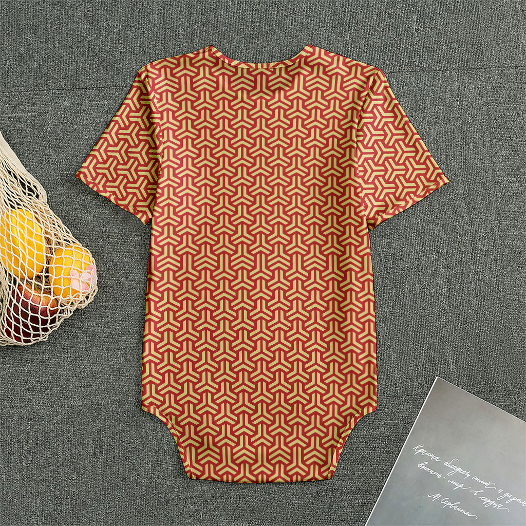 Beige And Red Japanese Pattern Print Men's Bodysuit