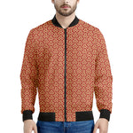 Beige And Red Japanese Pattern Print Men's Bomber Jacket