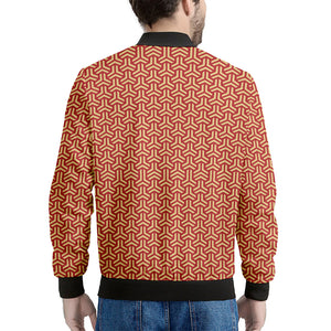 Beige And Red Japanese Pattern Print Men's Bomber Jacket