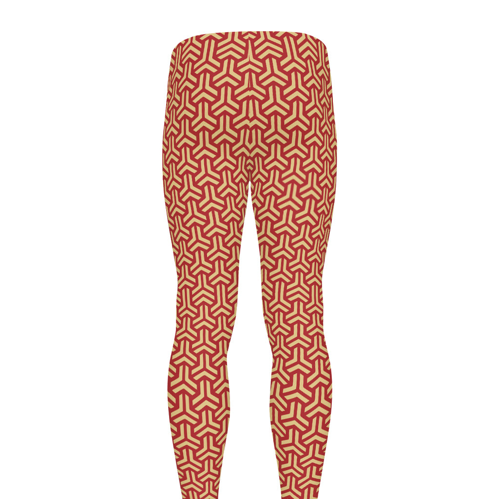 Beige And Red Japanese Pattern Print Men's leggings