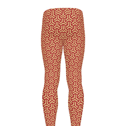 Beige And Red Japanese Pattern Print Men's leggings
