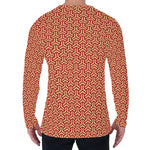 Beige And Red Japanese Pattern Print Men's Long Sleeve T-Shirt