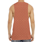 Beige And Red Japanese Pattern Print Men's Muscle Tank Top
