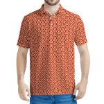 Beige And Red Japanese Pattern Print Men's Polo Shirt