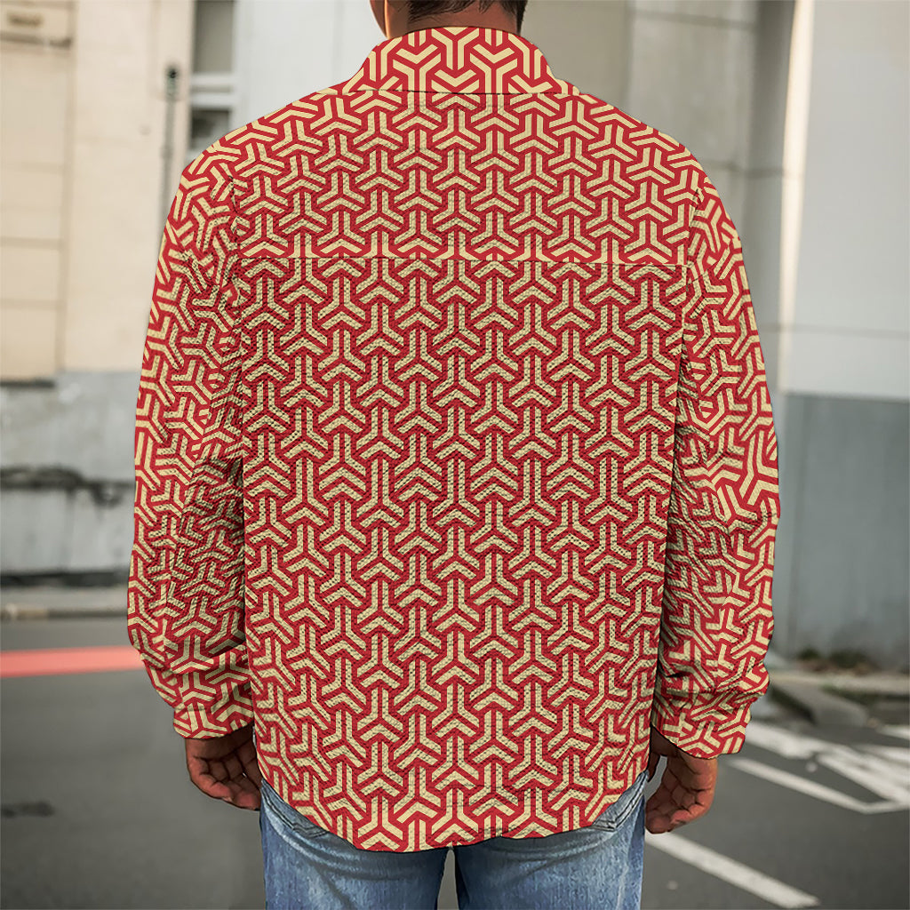 Beige And Red Japanese Pattern Print Men's Shirt Jacket