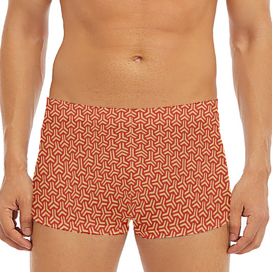 Beige And Red Japanese Pattern Print Men's Short Boxer Briefs