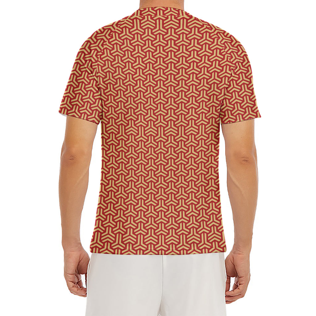 Beige And Red Japanese Pattern Print Men's Short Sleeve Rash Guard